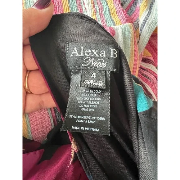 Alexa B Nites Floral Maxi Dress Black Purple Teal Sleeveless Party - Picture 3 of 5